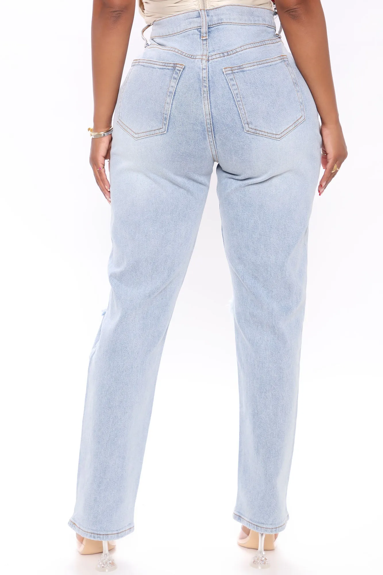 Amelie Distressed Slouch Fit Jeans - Medium Blue Wash