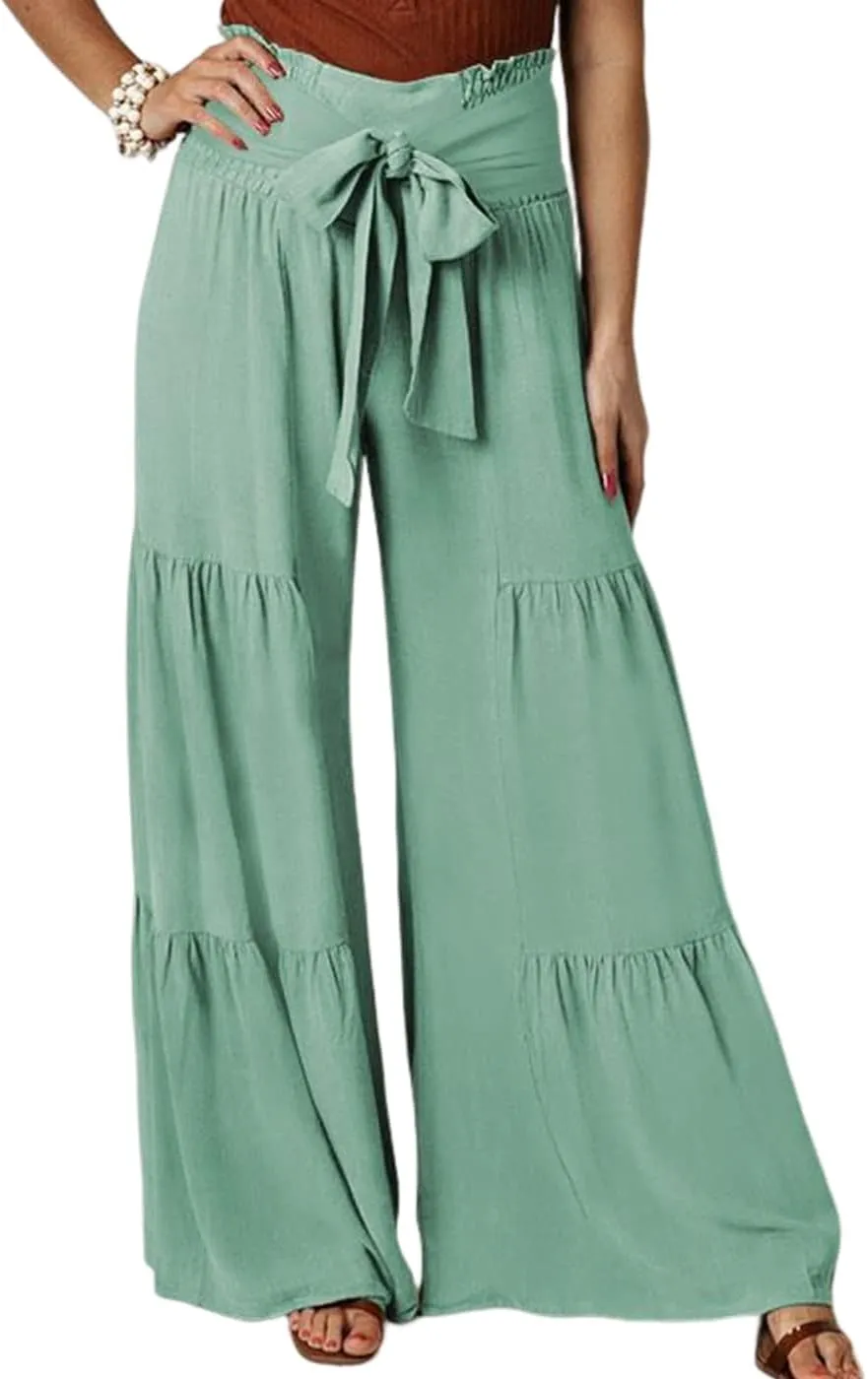Arssm Women Wide Leg Pants High Waist Dressy Bow Tie Pant Work Business Casual Trousers