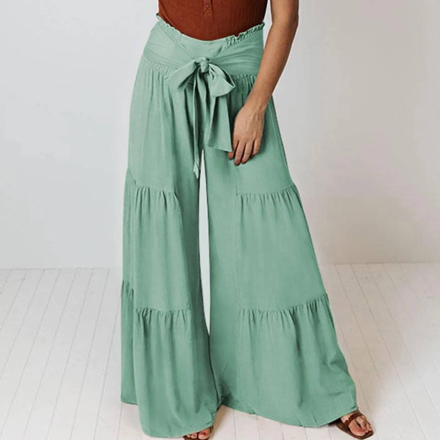 Arssm Women Wide Leg Pants High Waist Dressy Bow Tie Pant Work Business Casual Trousers
