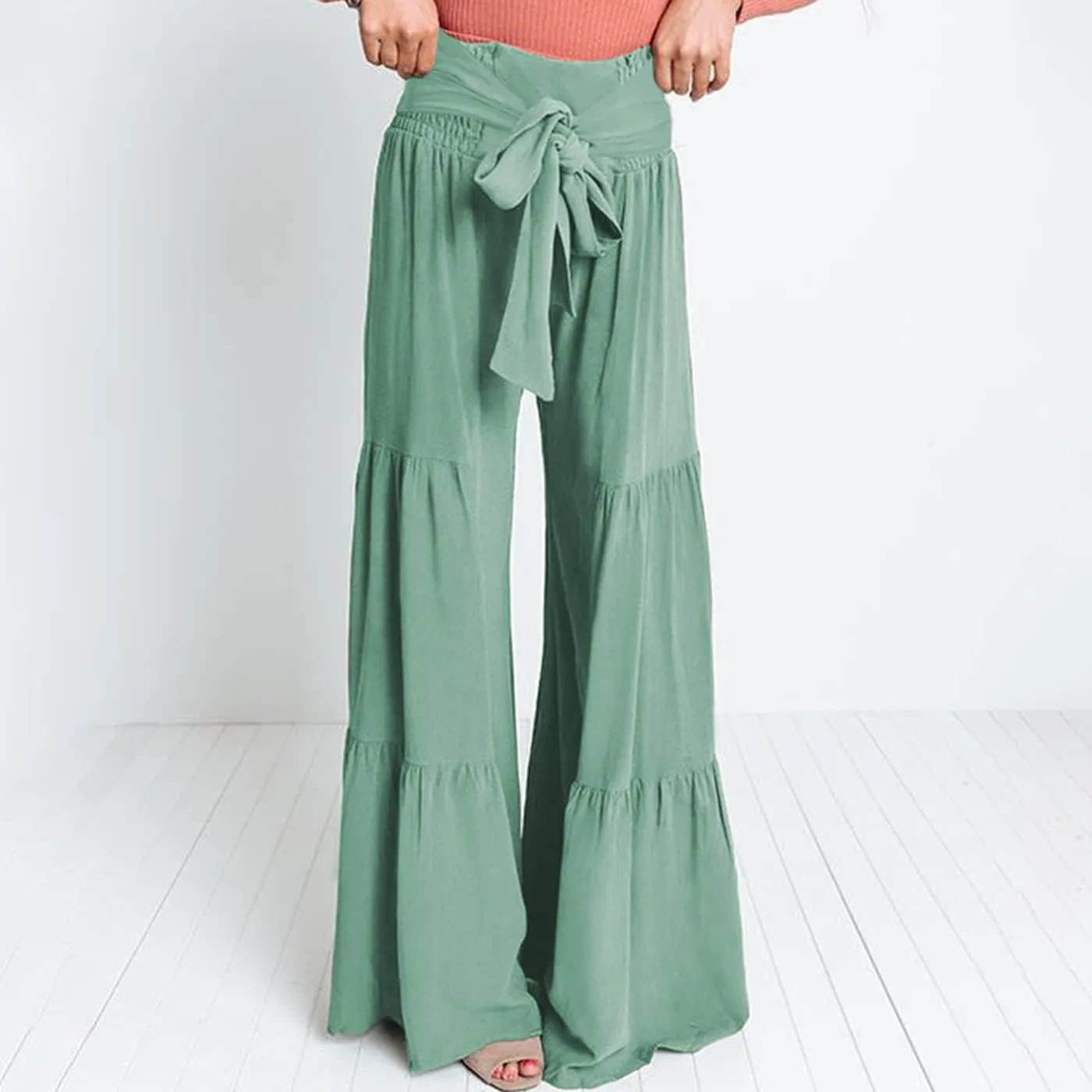 Arssm Women Wide Leg Pants High Waist Dressy Bow Tie Pant Work Business Casual Trousers