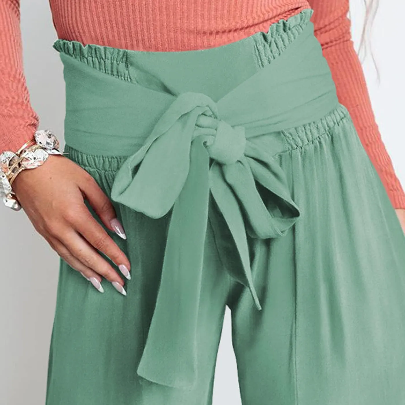 Arssm Women Wide Leg Pants High Waist Dressy Bow Tie Pant Work Business Casual Trousers