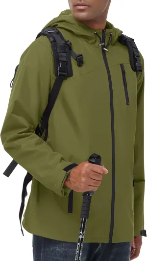 Avoogue Mens Waterproof Lightweight Rain Jacket Breathable Active Outdoor Hooded Raincoat Casual Trendy Jackets Work Jacket