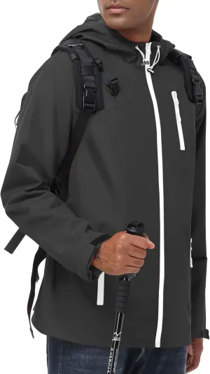 Avoogue Mens Waterproof Lightweight Rain Jacket Breathable Active Outdoor Hooded Raincoat Casual Trendy Jackets Work Jacket