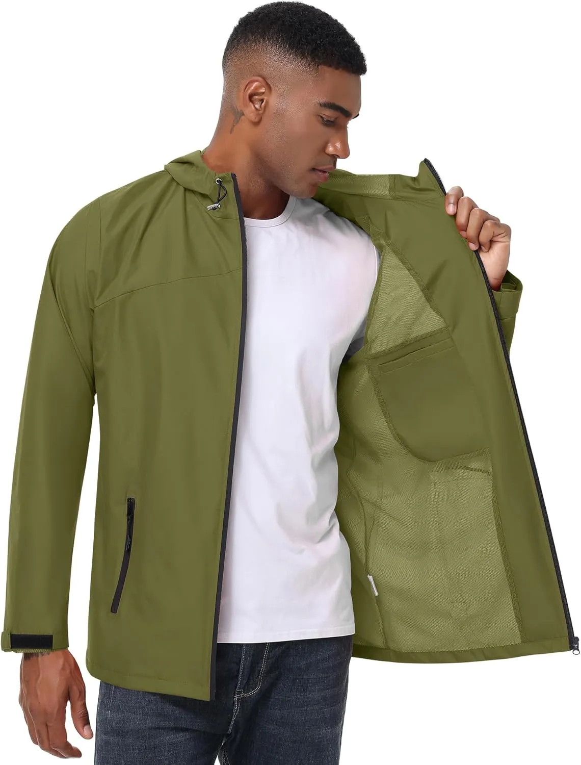 Avoogue Mens Waterproof Lightweight Rain Jacket Breathable Active Outdoor Hooded Raincoat Casual Trendy Jackets Work Jacket