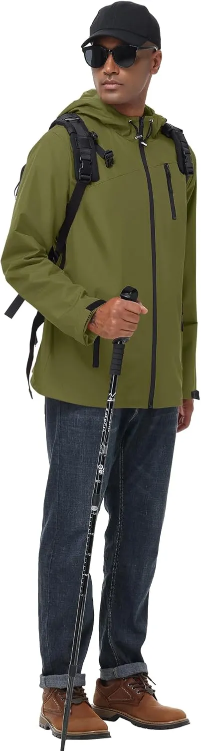 Avoogue Mens Waterproof Lightweight Rain Jacket Breathable Active Outdoor Hooded Raincoat Casual Trendy Jackets Work Jacket