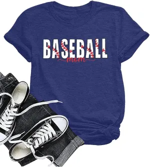 Baseball Mom Shirt Womens Mom Shirt Short Sleeve O-Neck Letter Print Casual Tops Tees