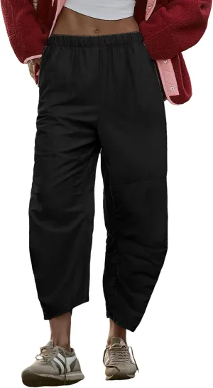 Bianstore Womens Baggy Wide Leg Barrel Pants Casual Elastic Waist Palazzo Harem Pants with Pockets