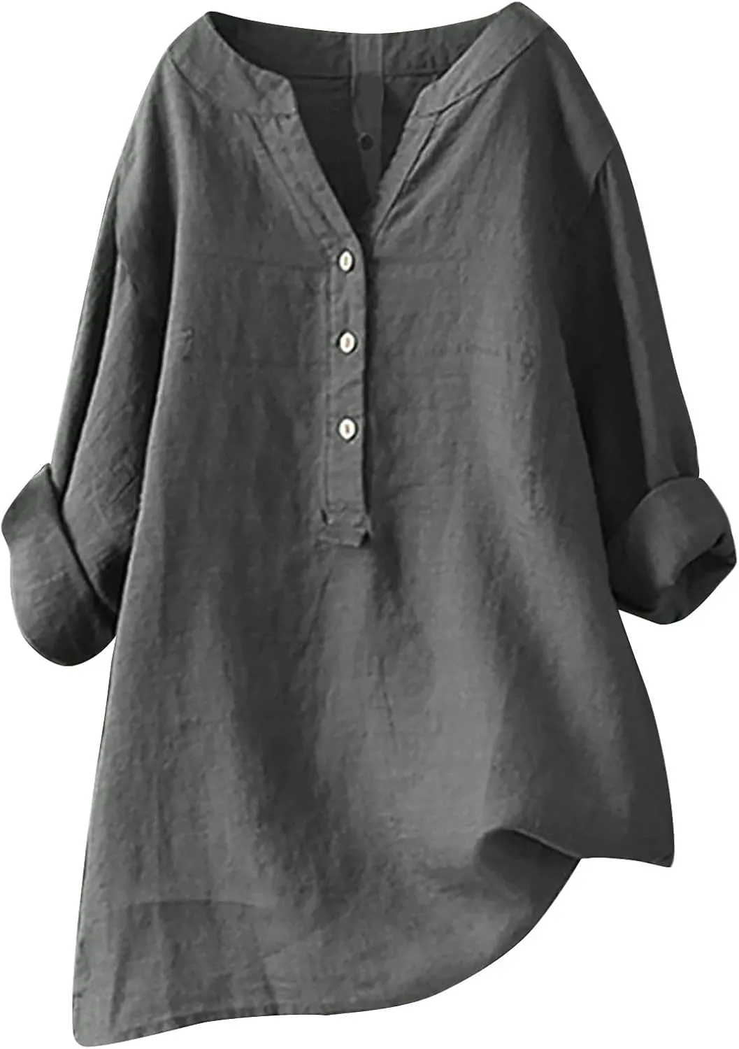 Binmer Womens Linen V Neck Button Down Shirts Oversized Long Sleeve Casual Blouse Loose Fit Solid Tunic Tops Plus Size