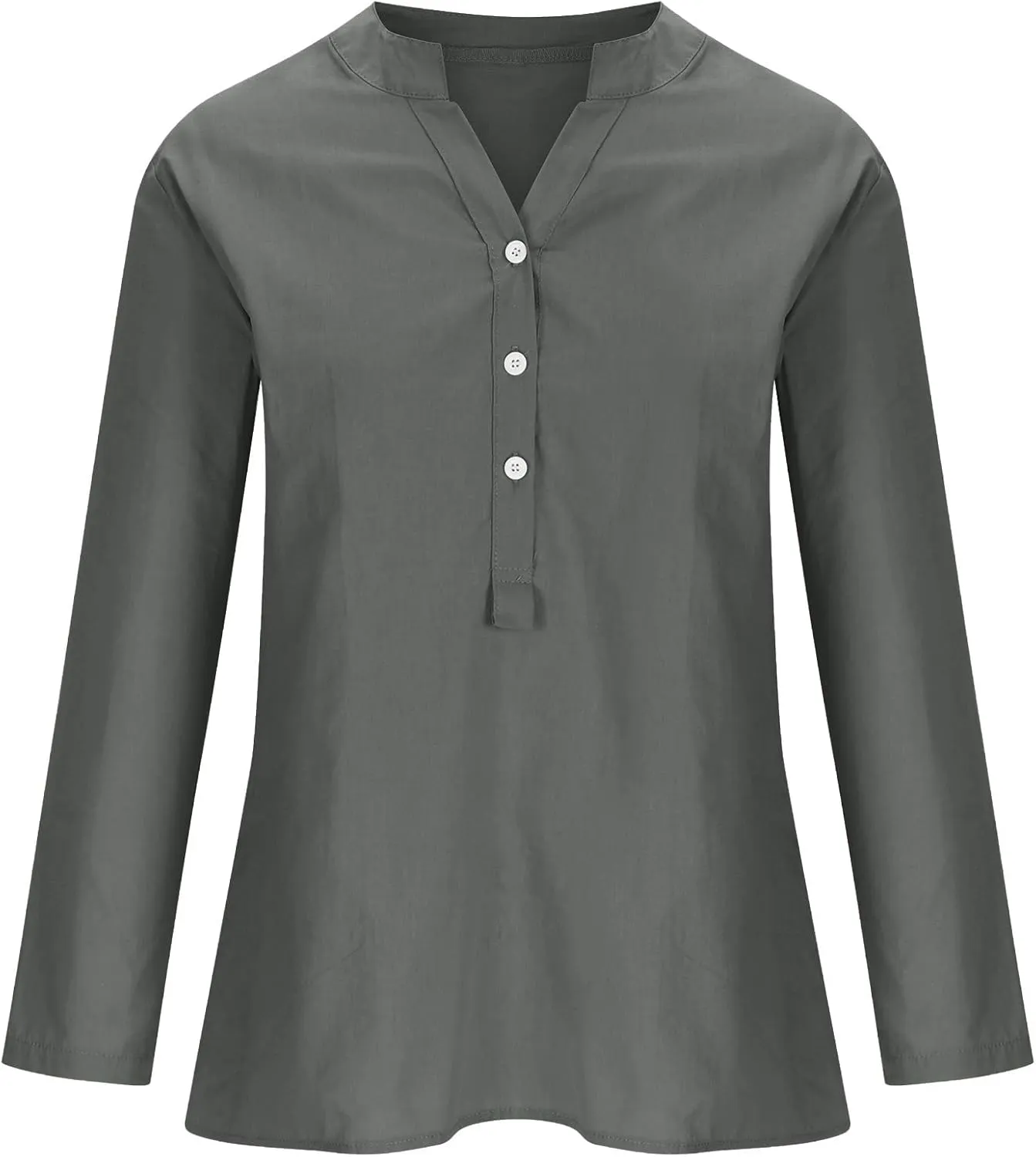 Binmer Womens Linen V Neck Button Down Shirts Oversized Long Sleeve Casual Blouse Loose Fit Solid Tunic Tops Plus Size