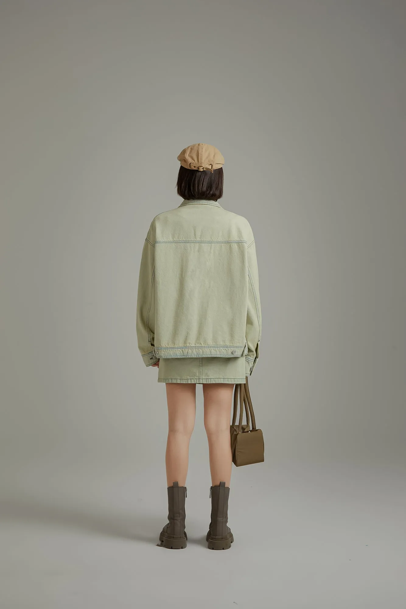 Color Lined Pocket Denim Jacket