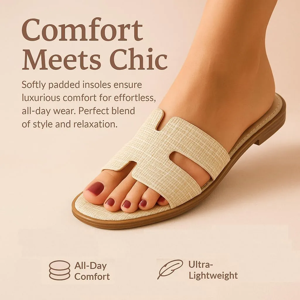 CUSHIONAIRE Voyage Cutout Strap Slides for Women, Slip On Summer Flats, Trendy Footwear, Comfortable Vacation Style Sandals for Women 2025