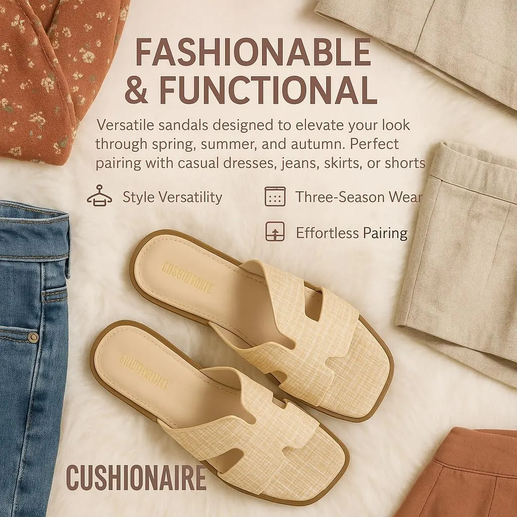 CUSHIONAIRE Voyage Cutout Strap Slides for Women, Slip On Summer Flats, Trendy Footwear, Comfortable Vacation Style Sandals for Women 2025