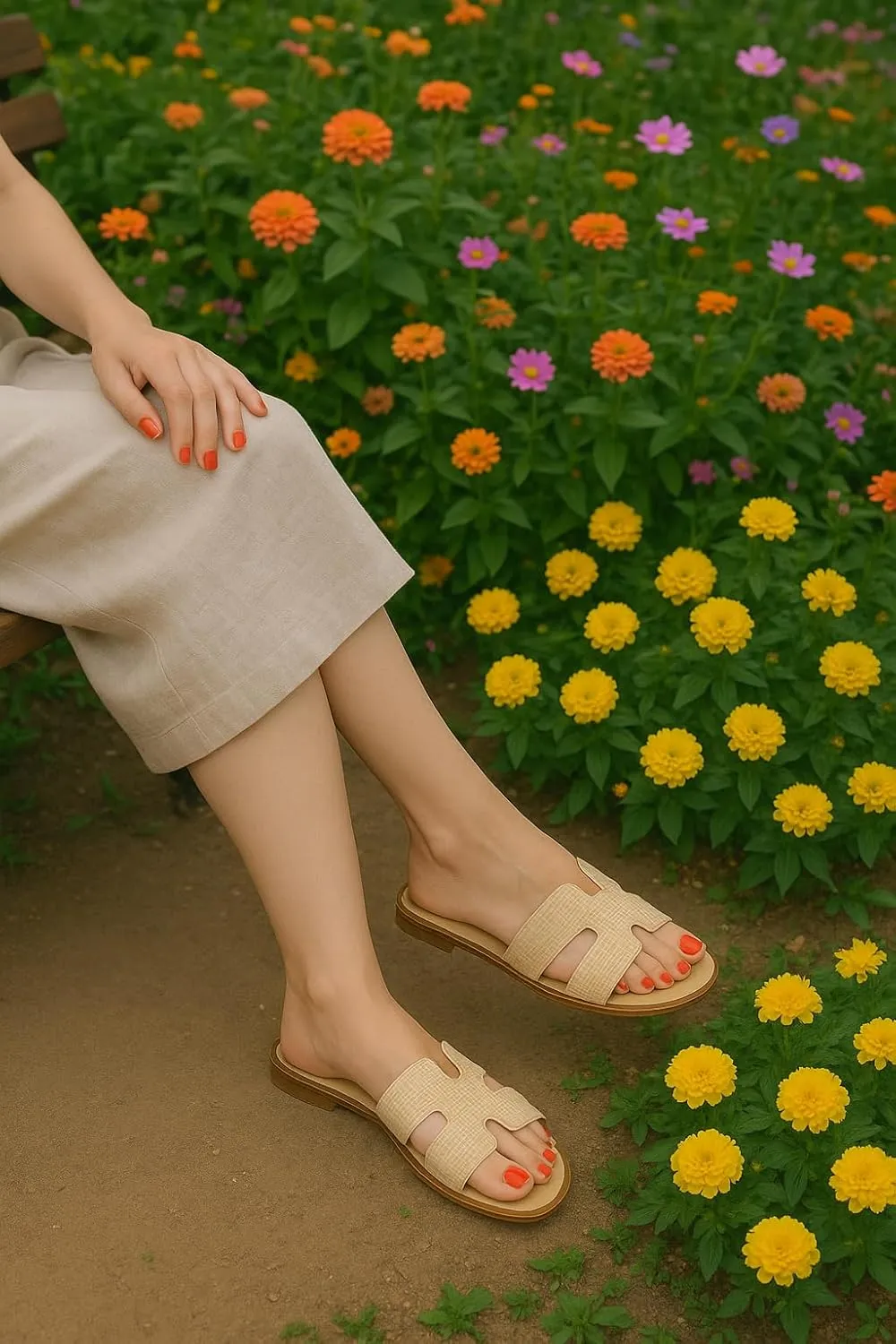 CUSHIONAIRE Voyage Cutout Strap Slides for Women, Slip On Summer Flats, Trendy Footwear, Comfortable Vacation Style Sandals for Women 2025