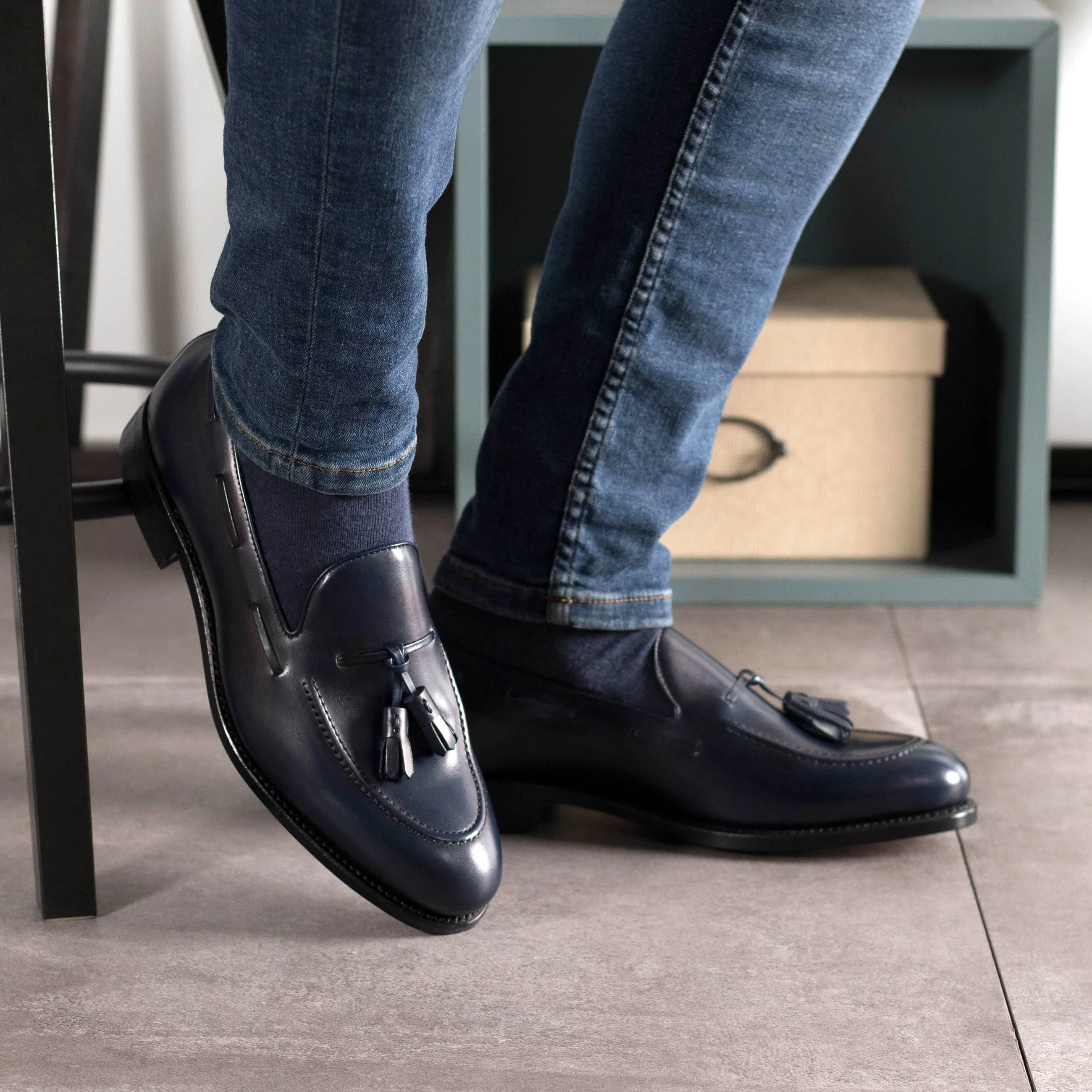 DapperFam Luciano in Navy Men's Italian Leather Loafer