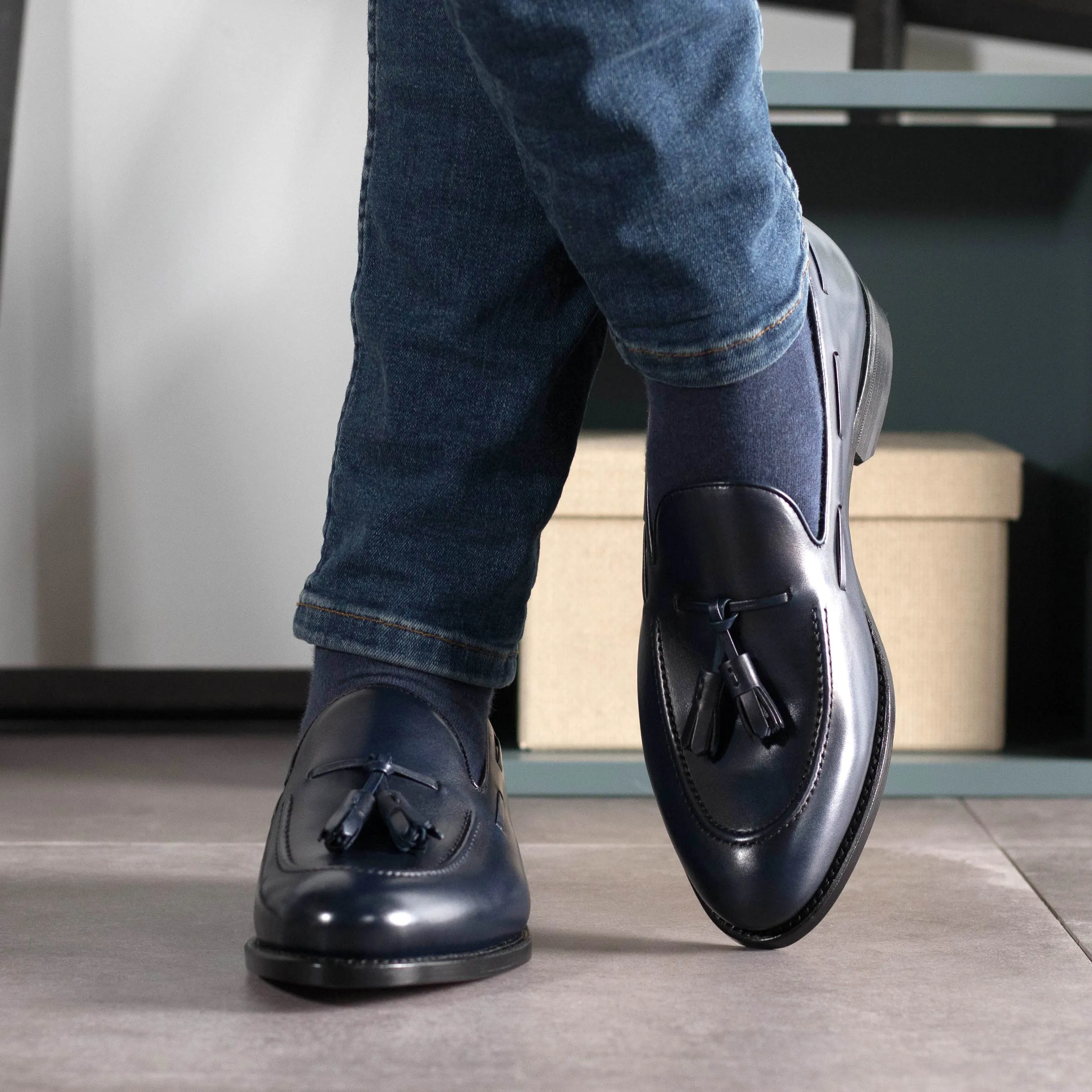DapperFam Luciano in Navy Men's Italian Leather Loafer