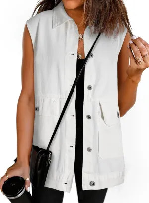 Dokotoo Womens Fashion 2025 Casual Denim Vest Oversized Mid Long Jean Vest Sleeveless Jean Jacket Shacket with Pockets