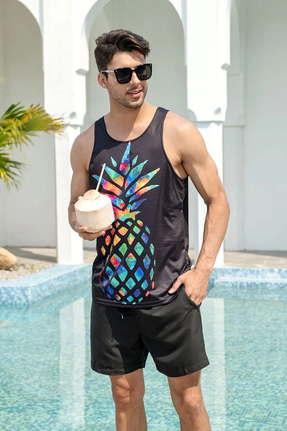 Goodstoworld Mens 3D Tank Top Novelty Graphic Breathable Quick Dry Sleeveless Beach Shirt S-4XL
