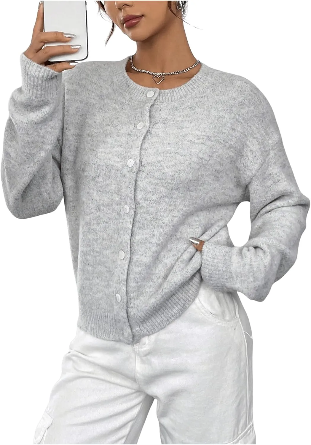 GORGLITTER Women's Button Up Knit Cardigan Open Front Fall Trendy 2025 Cute Long Sleeve Sweater