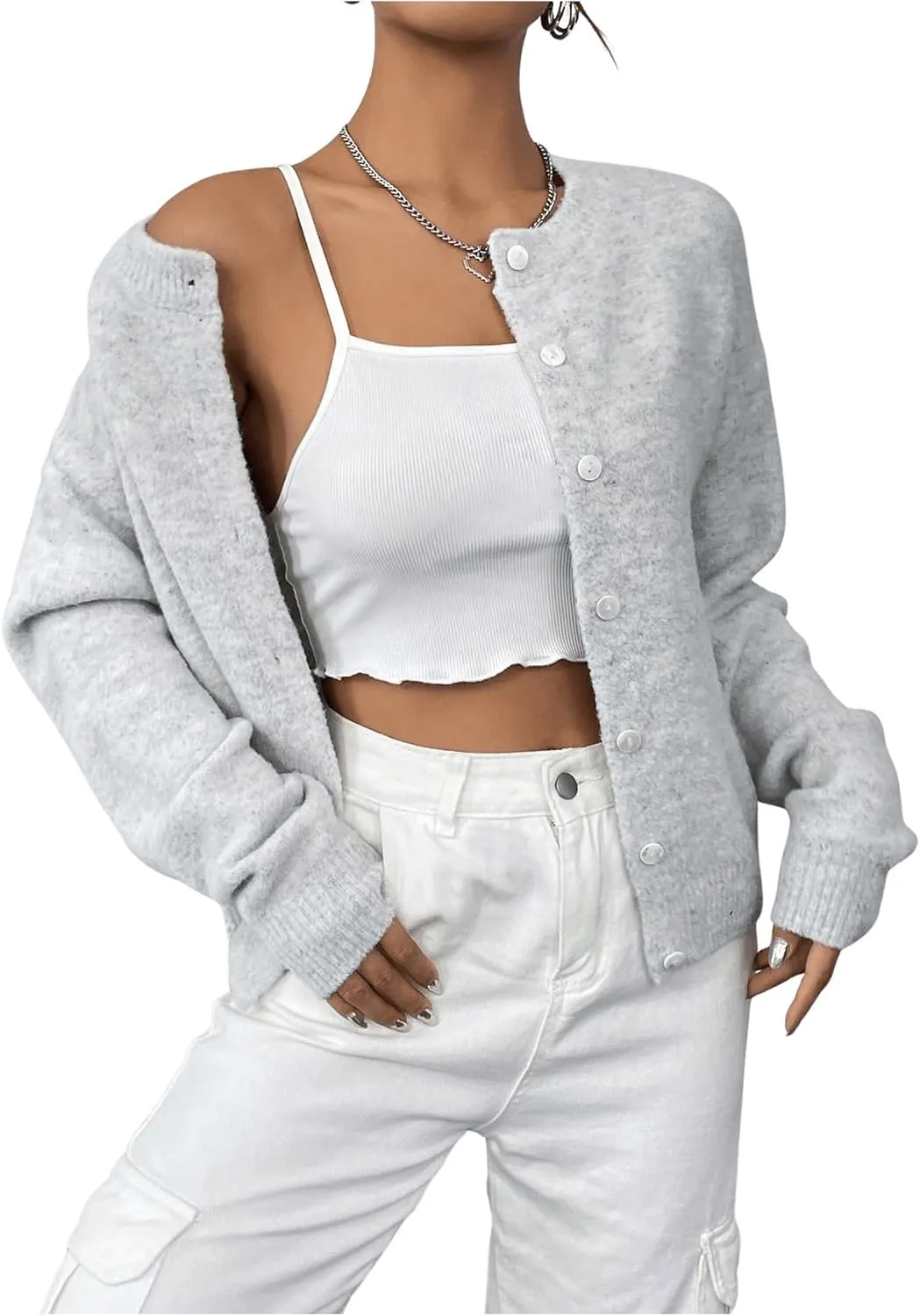 GORGLITTER Women's Button Up Knit Cardigan Open Front Fall Trendy 2025 Cute Long Sleeve Sweater