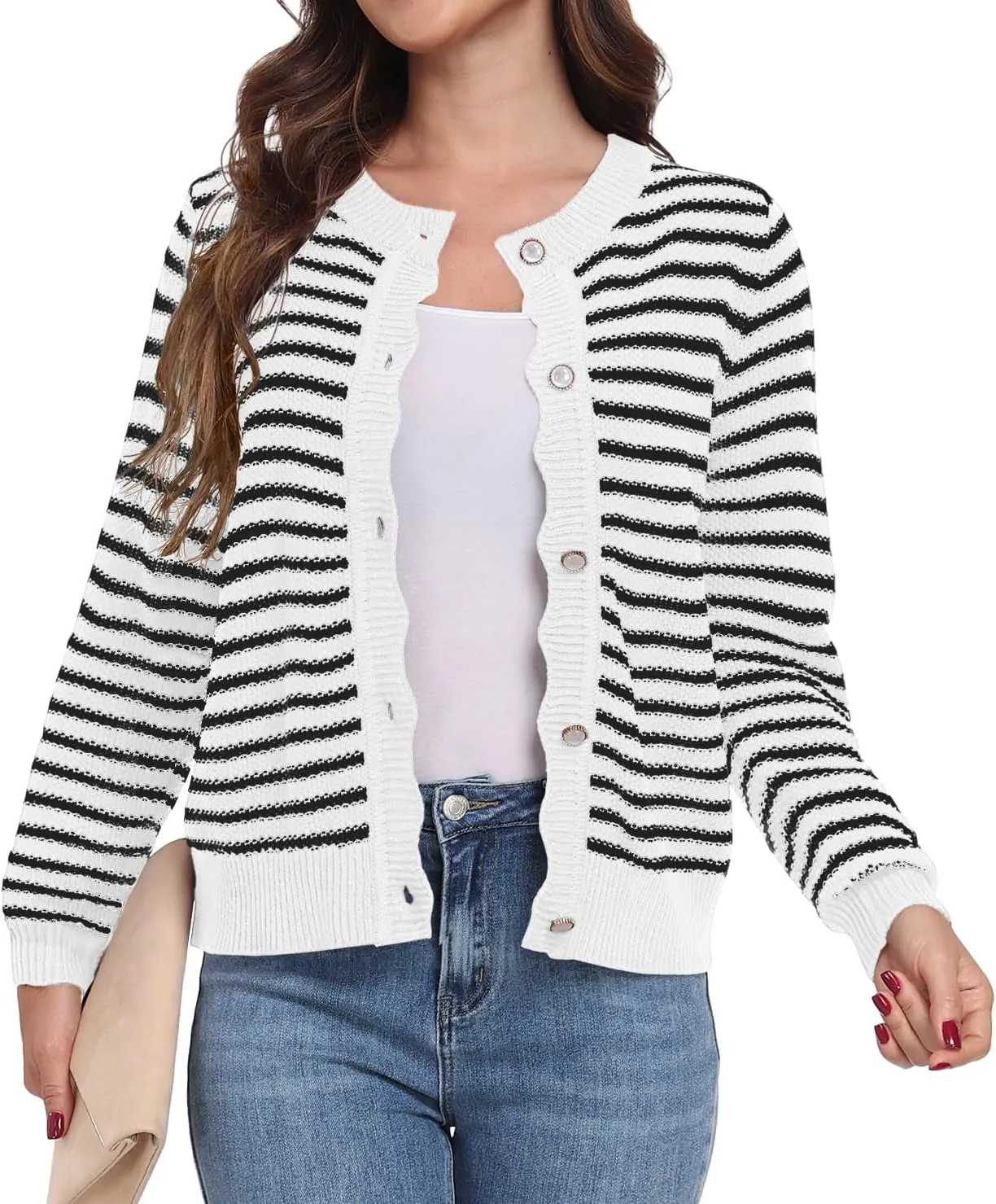 GRECERELLE Women Knit Cardigan Sweaters Long Sleeve Open Front Button Down Casual Trendy Jackets Outwear