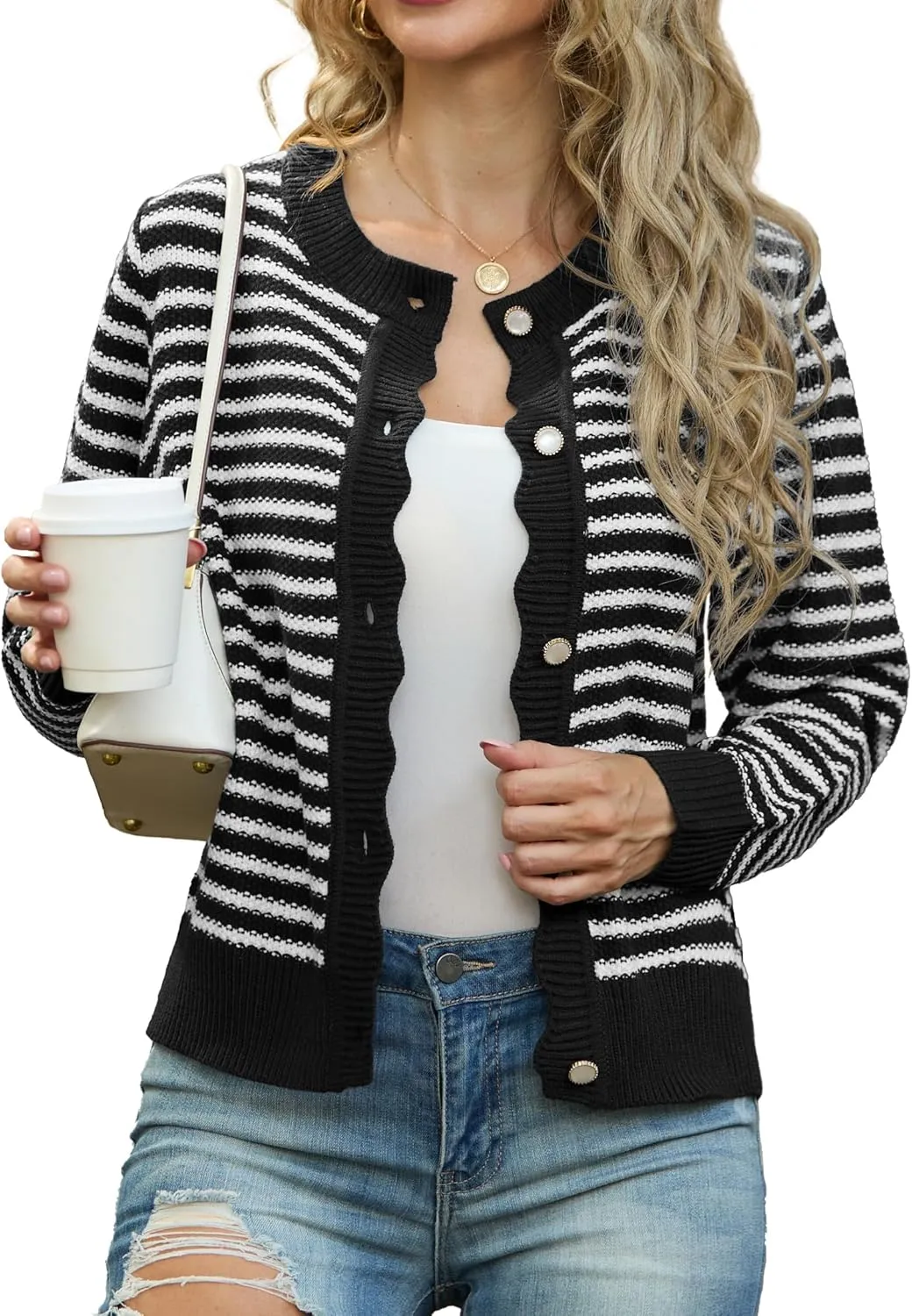GRECERELLE Women Knit Cardigan Sweaters Long Sleeve Open Front Button Down Casual Trendy Jackets Outwear