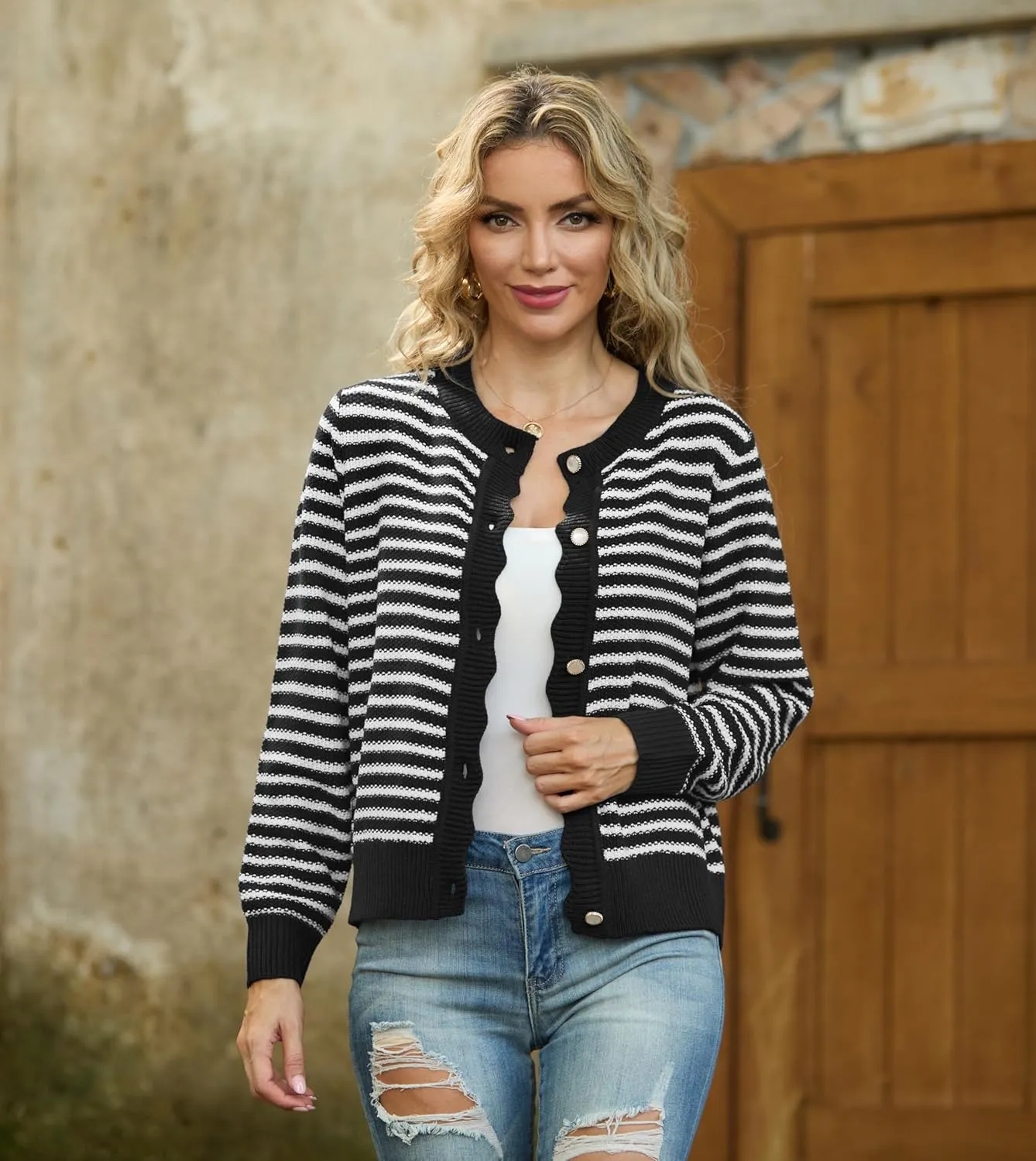 GRECERELLE Women Knit Cardigan Sweaters Long Sleeve Open Front Button Down Casual Trendy Jackets Outwear