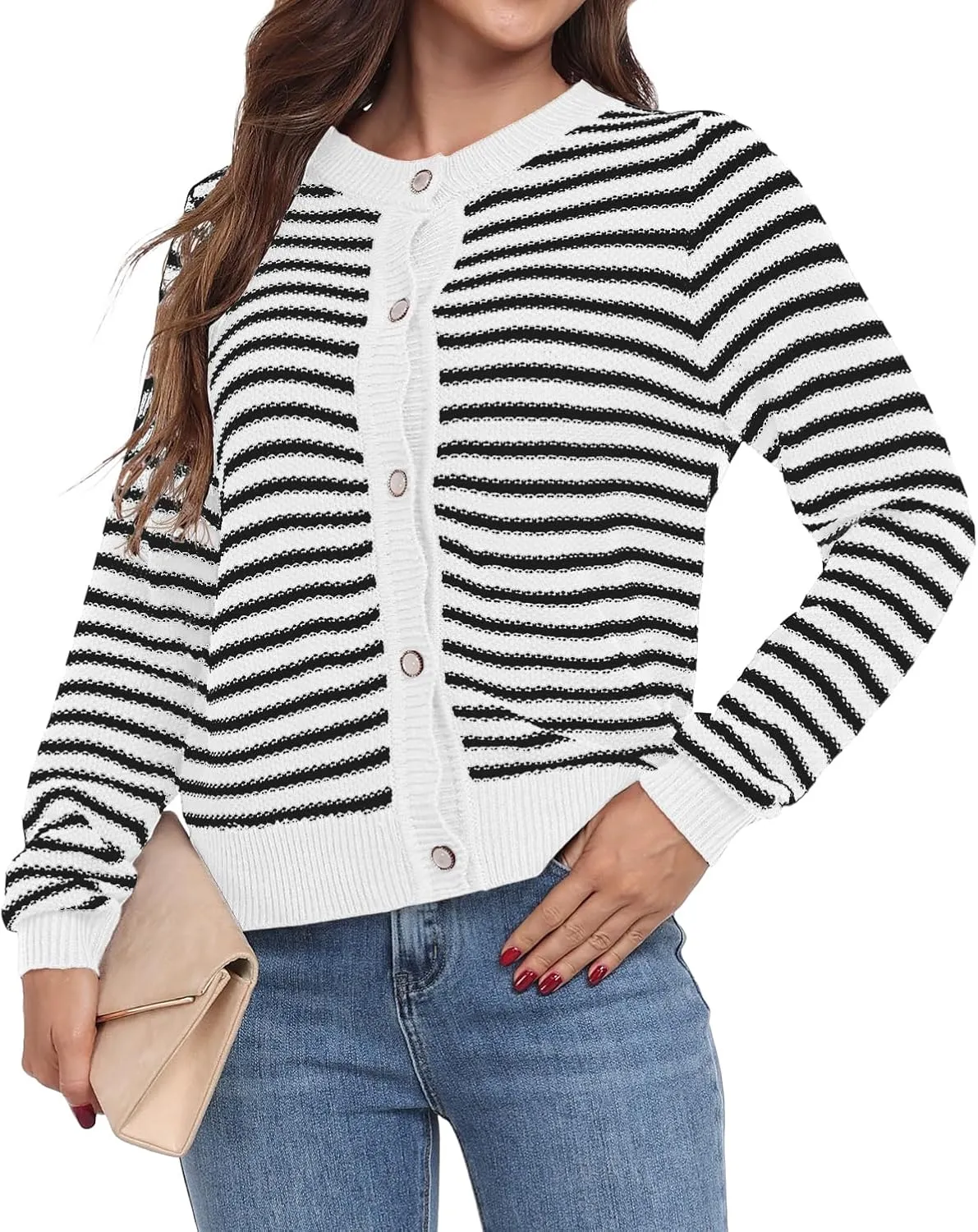 GRECERELLE Women Knit Cardigan Sweaters Long Sleeve Open Front Button Down Casual Trendy Jackets Outwear