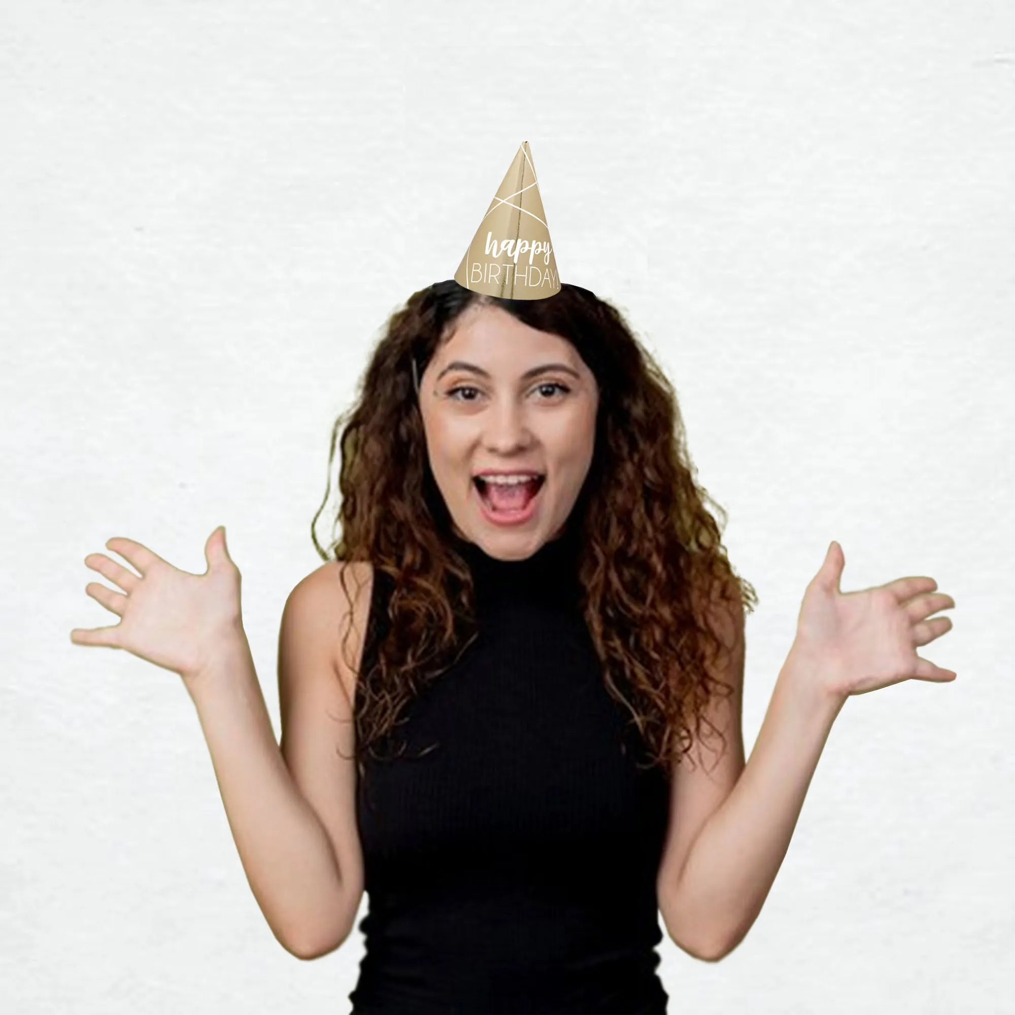 Happy Birthday Silver and Gold Mini Foil Cone Party Hats, 12 Count