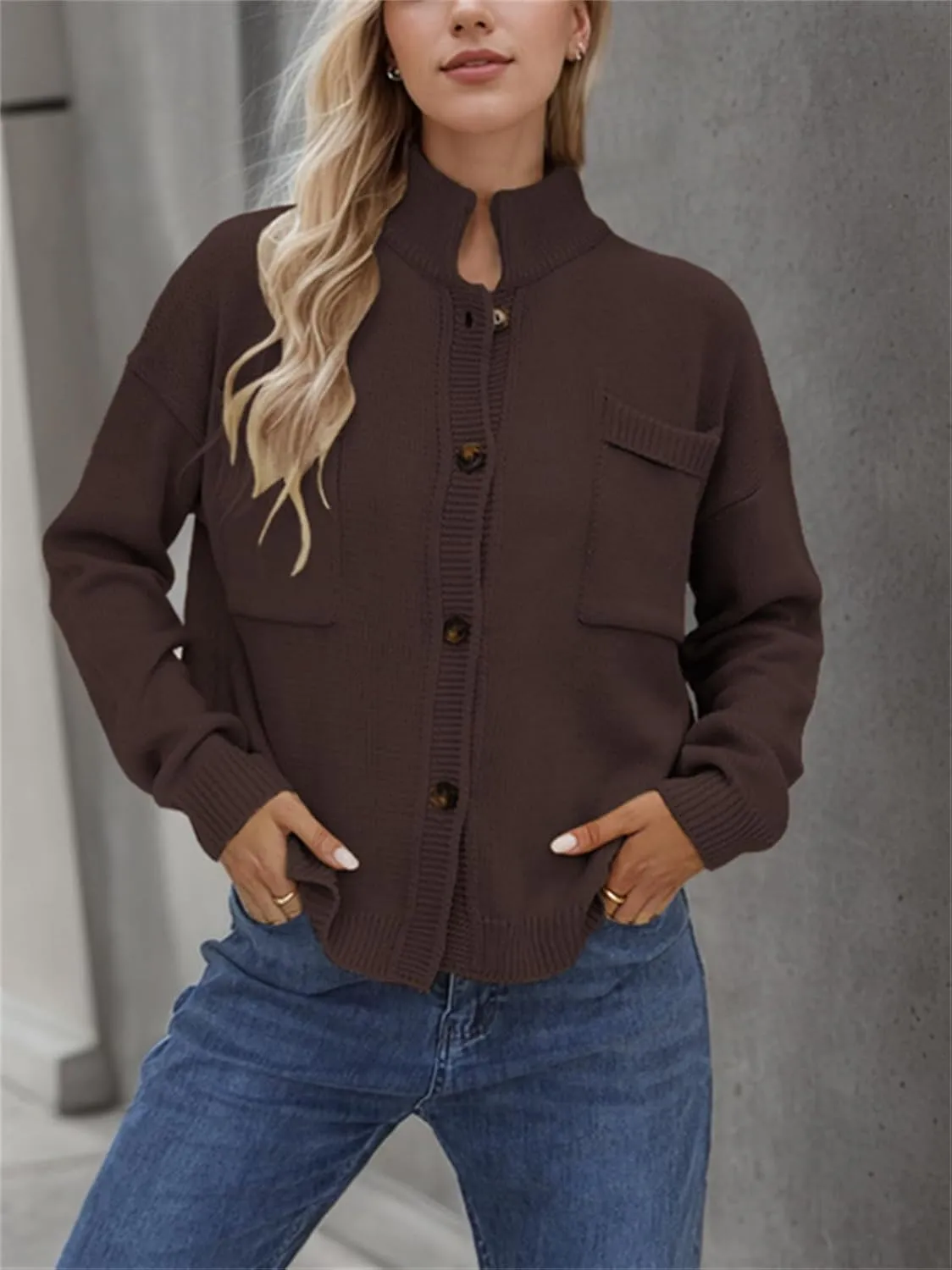 hathne Cardigan Sweaters for Women Trendy Oversized Open Front Button Short Cardigan Jackets Fall Winter