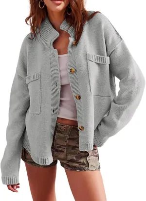 hathne Cardigan Sweaters for Women Trendy Oversized Open Front Button Short Cardigan Jackets Fall Winter
