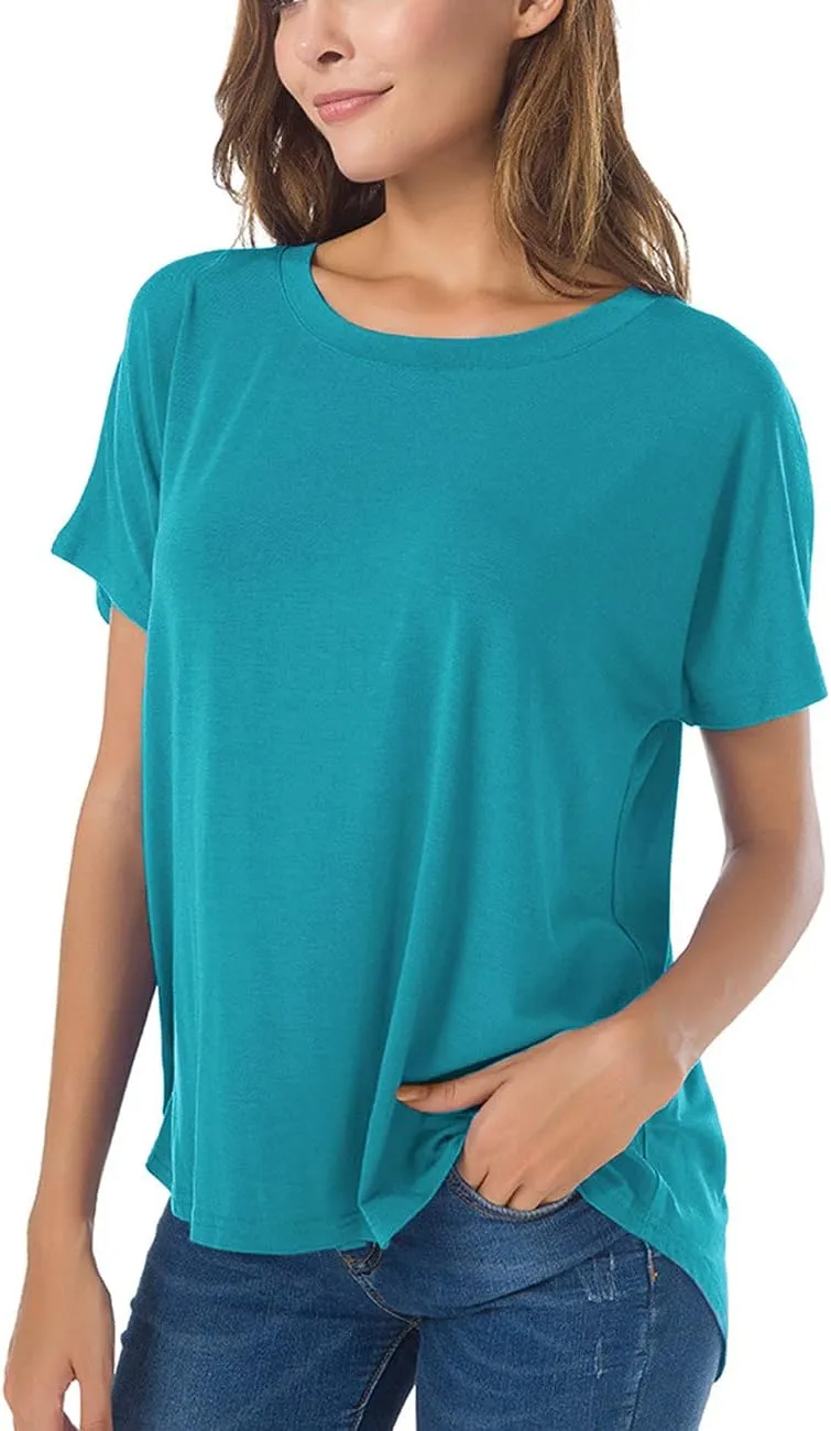 Herou Casual Summer Short Sleeve High Low Loose T Shirt Basic Tees Tops for Women