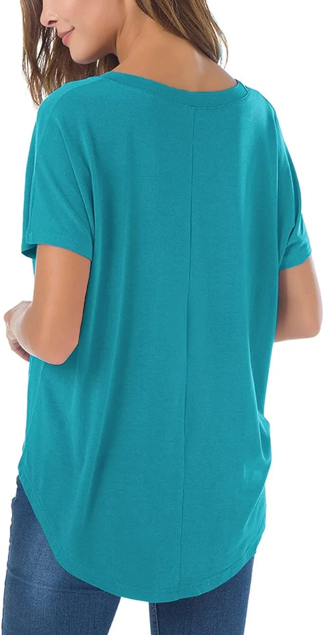 Herou Casual Summer Short Sleeve High Low Loose T Shirt Basic Tees Tops for Women