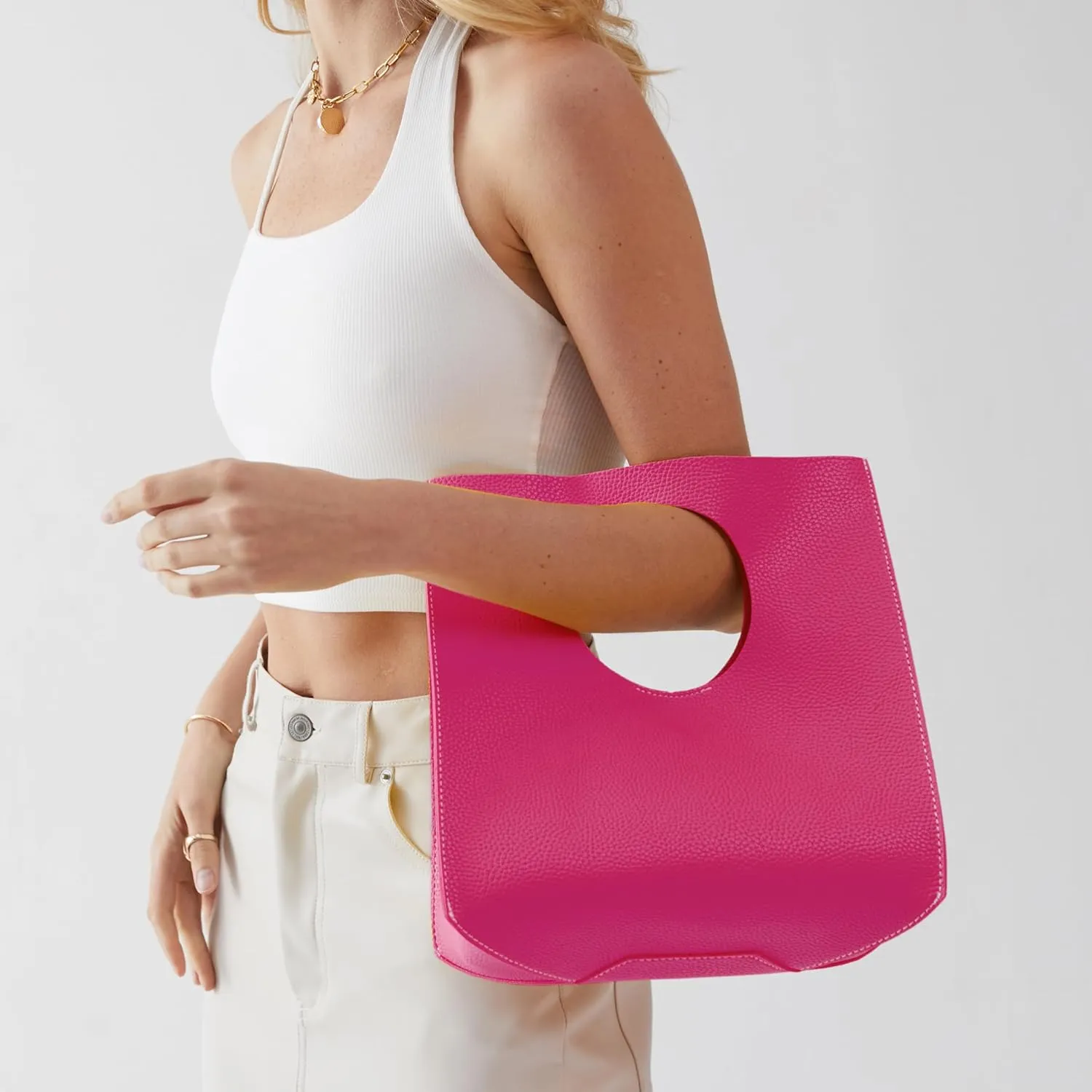 HOXIS Vintage Minimalist Style Soft Pu Leather Handbag Clutch Small Tote