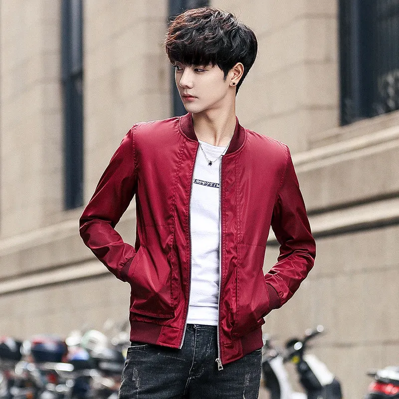 Jacket Trendy Thin Solid Colored Stand Collar Baseball Jersey Young Outerwear