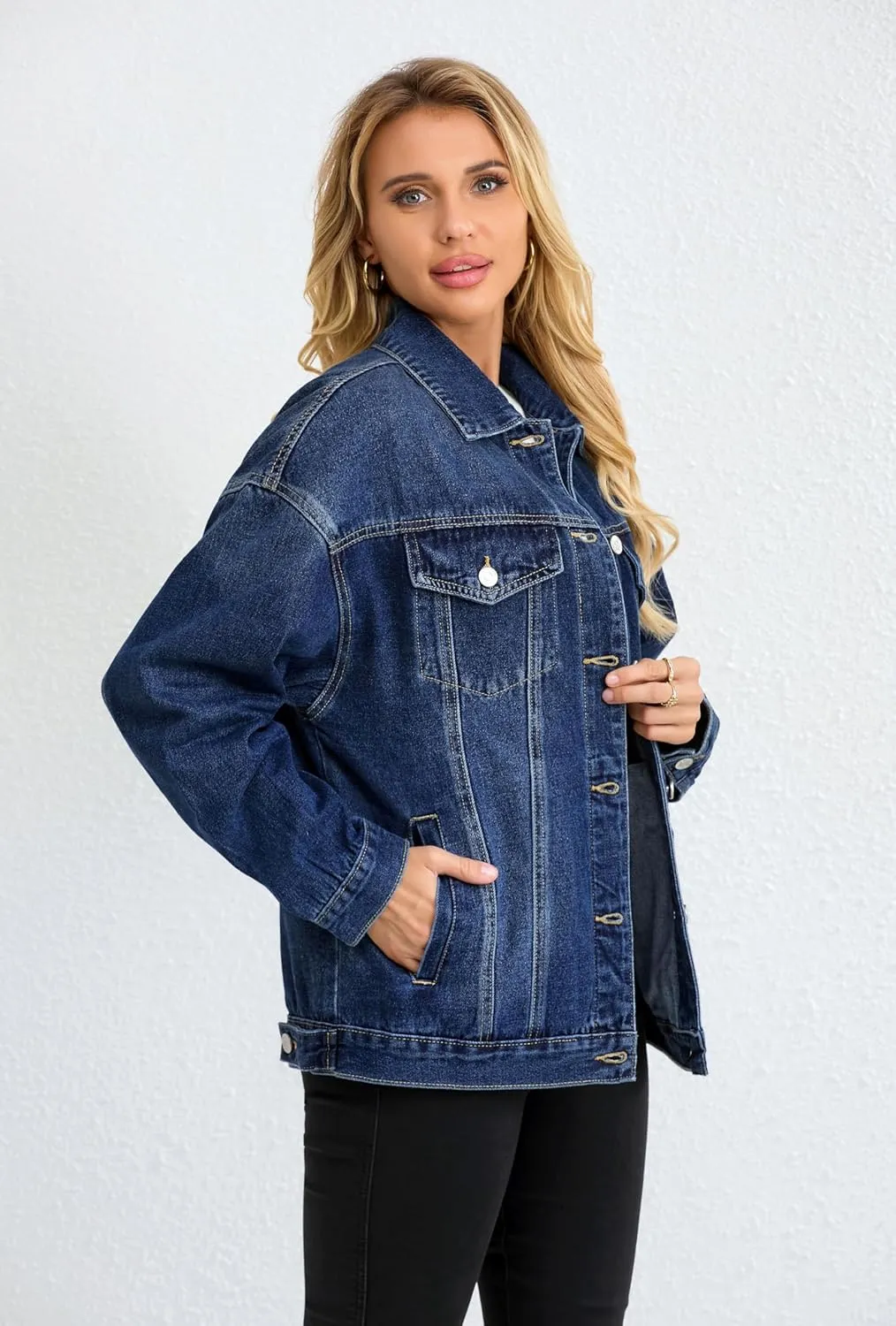 Jean Jacket for Women, Oversize Trendy Denim Jacket, Women's Loose Long Boyfriend Jean Jackets Coat