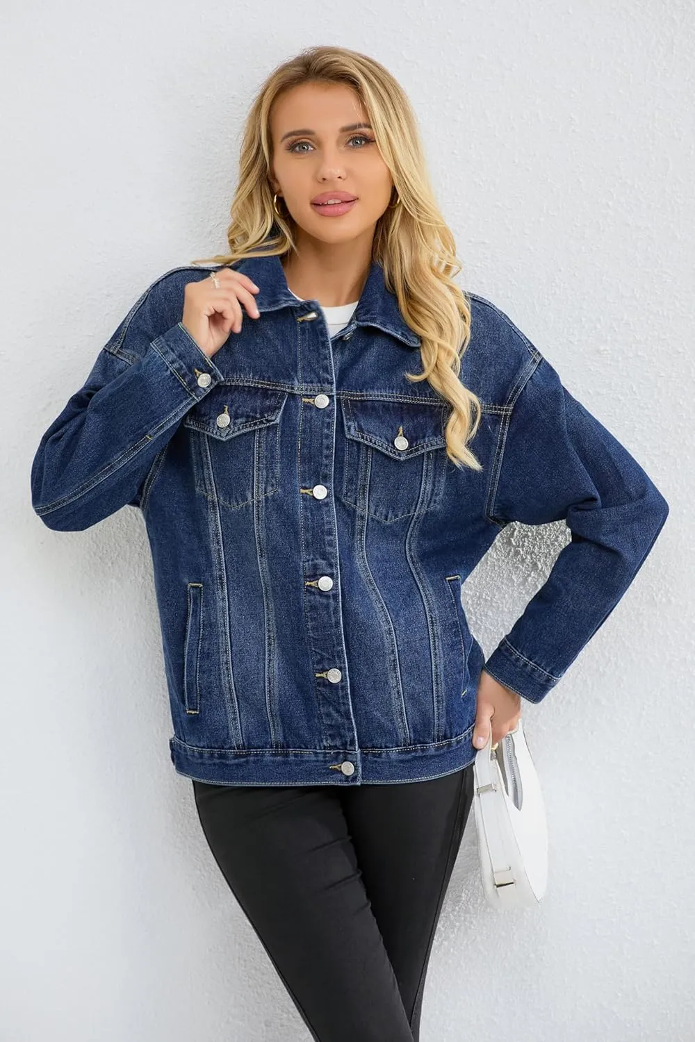Jean Jacket for Women, Oversize Trendy Denim Jacket, Women's Loose Long Boyfriend Jean Jackets Coat