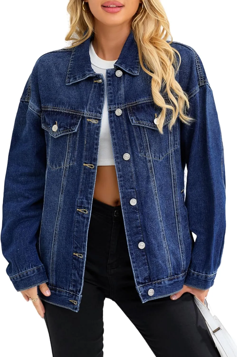 Jean Jacket for Women, Oversize Trendy Denim Jacket, Women's Loose Long Boyfriend Jean Jackets Coat