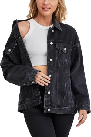 Jean Jacket for Women, Oversize Trendy Denim Jacket, Women's Loose Long Boyfriend Jean Jackets Coat