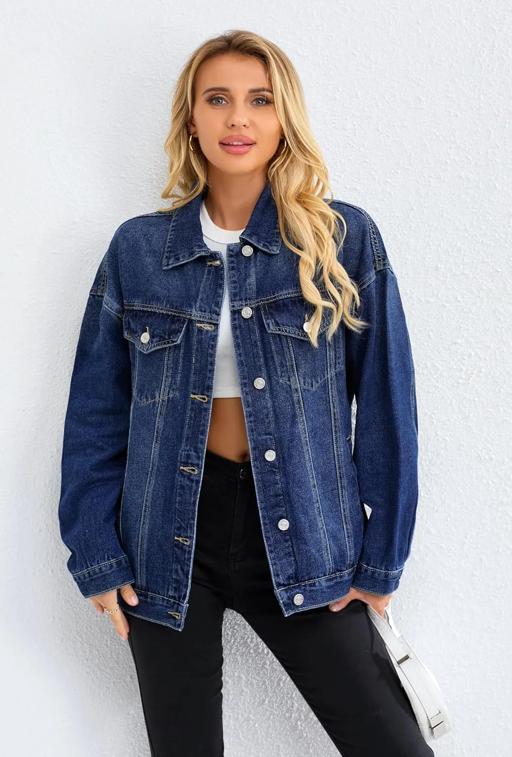 Jean Jacket for Women, Oversize Trendy Denim Jacket, Women's Loose Long Boyfriend Jean Jackets Coat