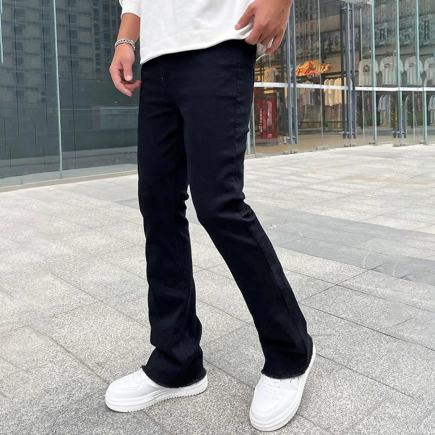Jeans for Men Stretch Fit Loose Fit Straight Leg Jeans Comfortable Flexible Denim Pants Skinny Hip Hop Streetwear