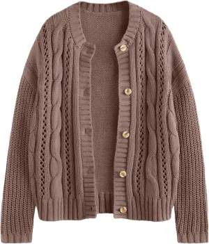 LILLUSORY Women's Cardigan Sweaters Cable Knit Crochet Cotton Fall Jackets Button Up Chunky Trendy Outfits