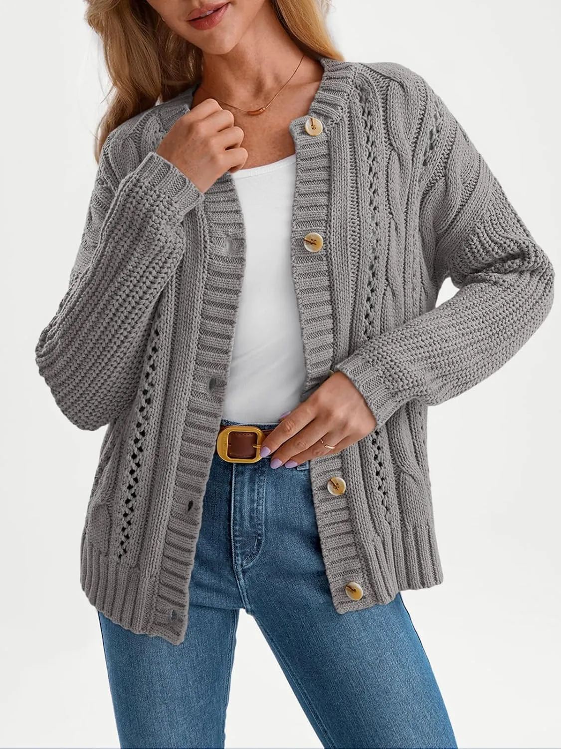 LILLUSORY Women's Cardigan Sweaters Cable Knit Crochet Cotton Fall Jackets Button Up Chunky Trendy Outfits