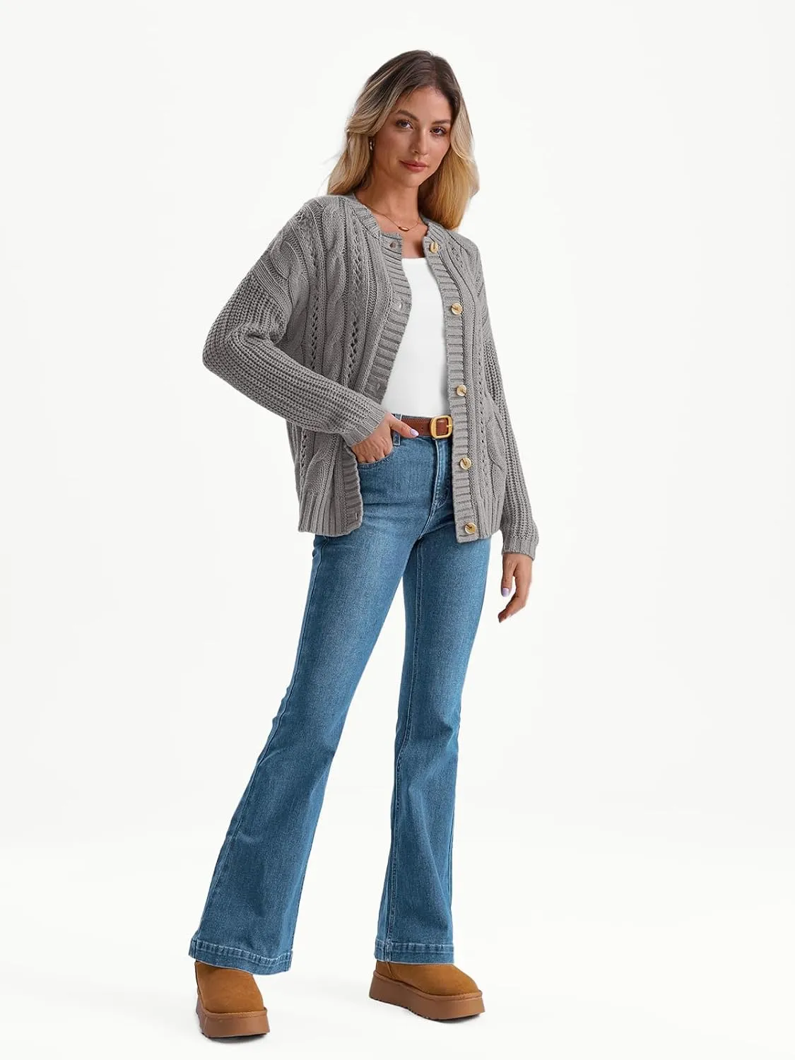 LILLUSORY Women's Cardigan Sweaters Cable Knit Crochet Cotton Fall Jackets Button Up Chunky Trendy Outfits