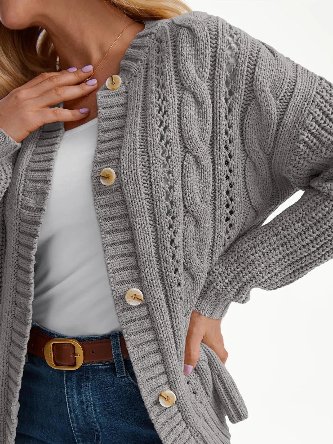 LILLUSORY Women's Cardigan Sweaters Cable Knit Crochet Cotton Fall Jackets Button Up Chunky Trendy Outfits