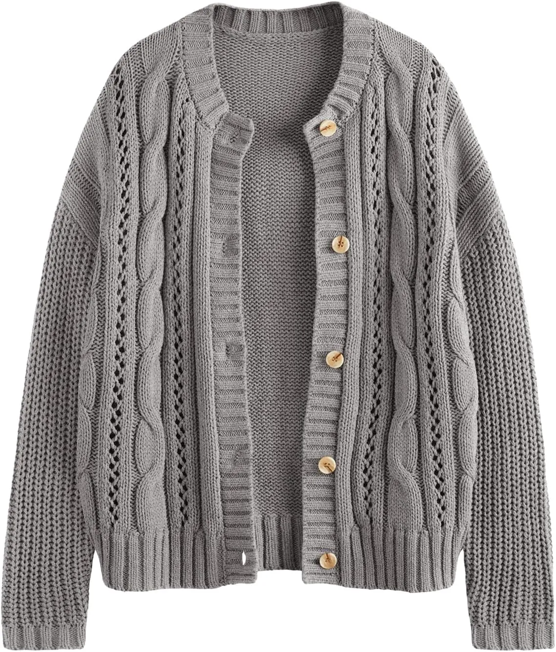 LILLUSORY Women's Cardigan Sweaters Cable Knit Crochet Cotton Fall Jackets Button Up Chunky Trendy Outfits