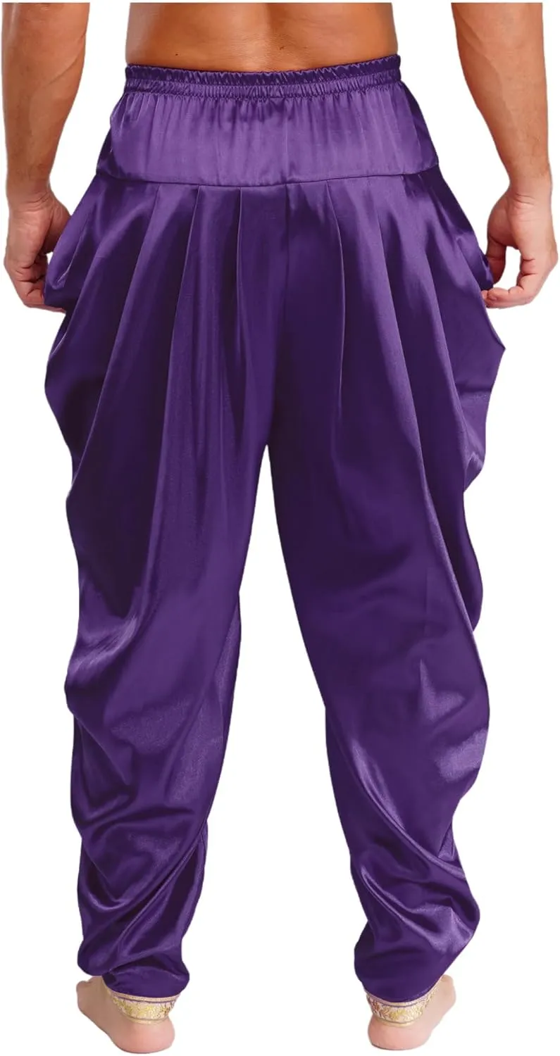 Men Satin Baggy Harem Palazzo Pants South Indian Dhoti Wrap Trousers Gym Yoga Exercise Sport Wear