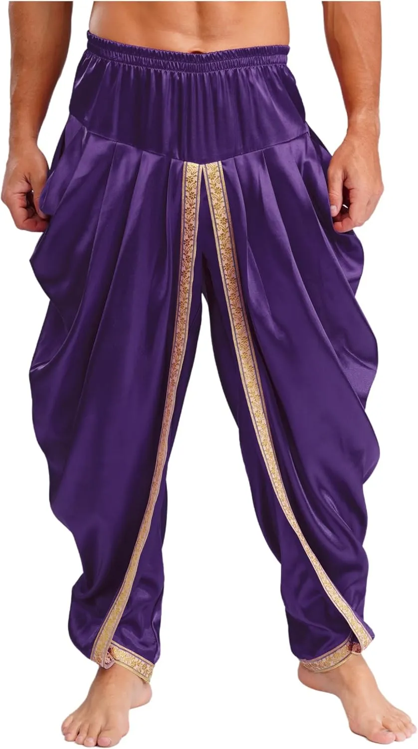 Men Satin Baggy Harem Palazzo Pants South Indian Dhoti Wrap Trousers Gym Yoga Exercise Sport Wear