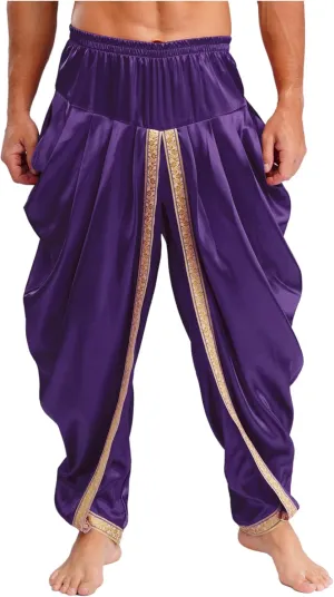 Men Satin Baggy Harem Palazzo Pants South Indian Dhoti Wrap Trousers Gym Yoga Exercise Sport Wear