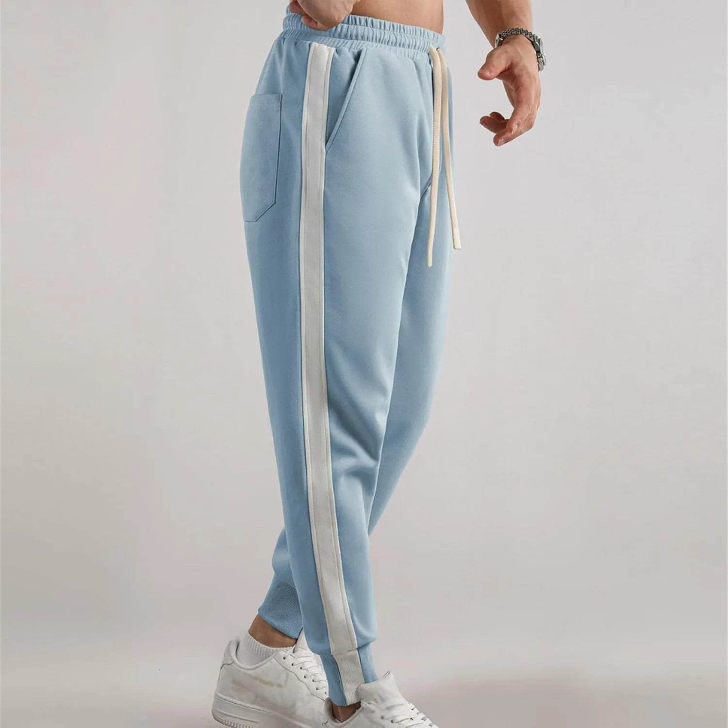 Mens Autumn and Winter Trend Versatile Tapered Pants Fashion High Waisted Solid Color Pants Drawstring Casual Loose Fit Pant