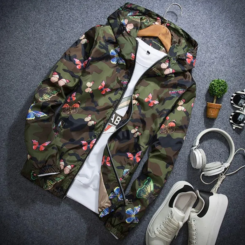 Men's Autumn Casual Hooded Windbreaker With Print
